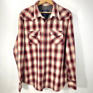 American Eagle Outfitters AEO Vintage Fit Red Plaid Western Pearl Snap Shirt XL
